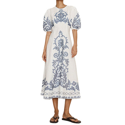 Damen Midikleid Voluminöse Ärmel Stickmuster Norvielle