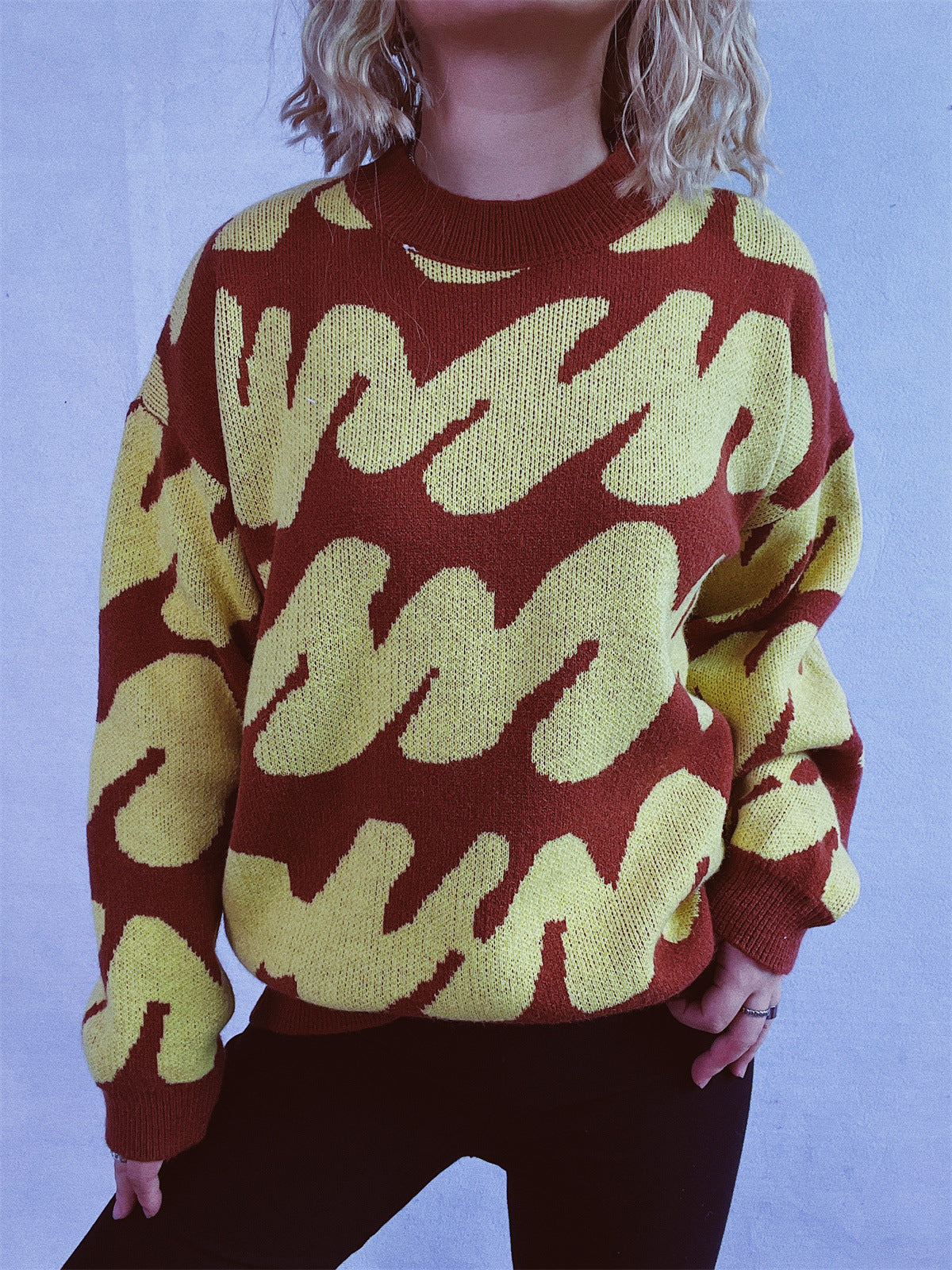 Damen Oversized Strickpullover Auffälliges Muster Norvielle