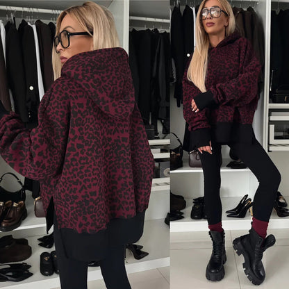 Damen Oversized Kapuzenpullover Leopardenmuster
