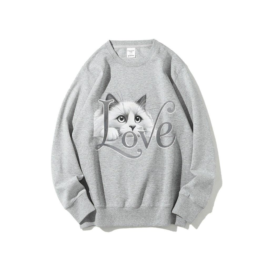 Damen Sweatshirt Katzenmotiv Lässiger Schnitt Norvielle