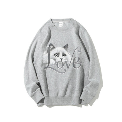 Damen Sweatshirt Katzenmotiv Lässiger Schnitt Norvielle