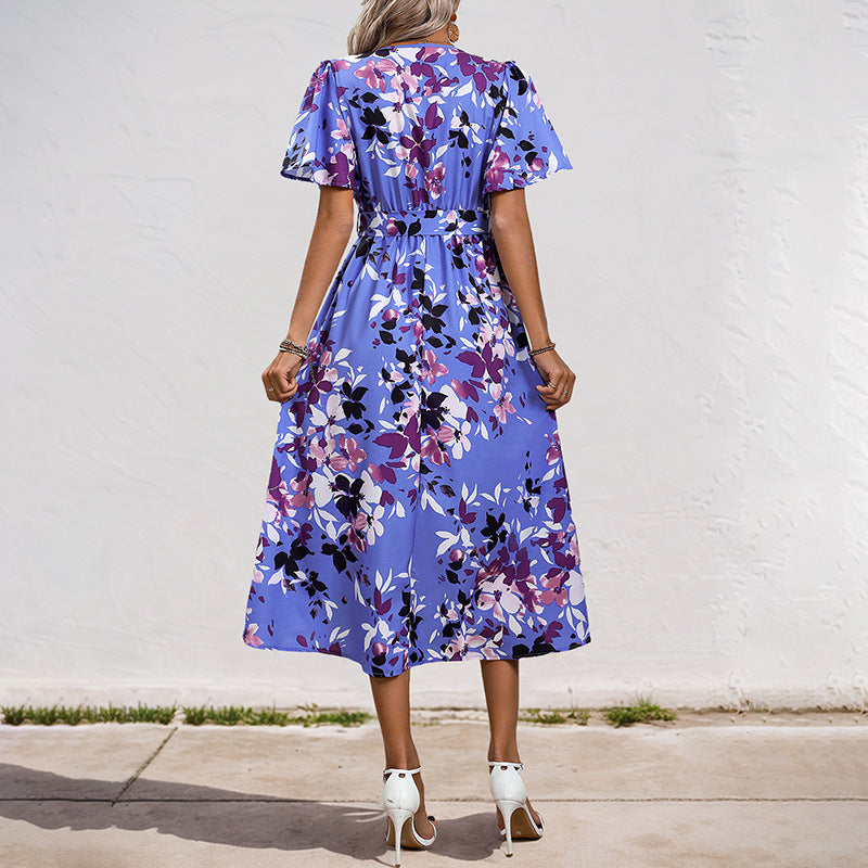 Damen Wickelkleid Fließend Blumenmuster