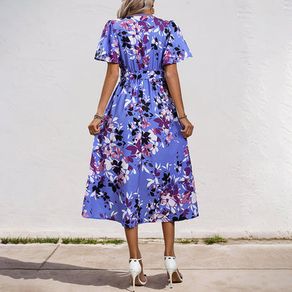 Damen Wickelkleid Fließend Blumenmuster