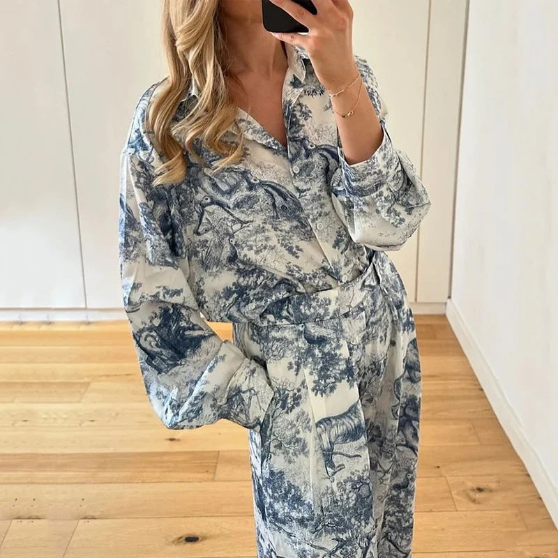 Damen Zweiteiliges Set Weites Design Floralmuster