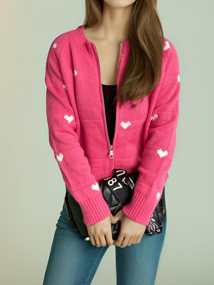 Damen Strickcardigan Herzmuster Reißverschluss Norvielle