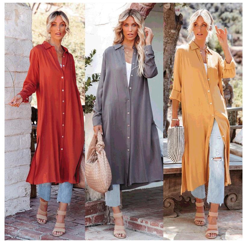 Damen Hemdblusenkleid mit Knöpfen und Seitenschlitz - Norvielle