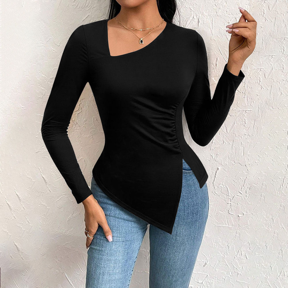 Damen Langarmshirt Asymmetrisch Raffung Norvielle - Norvielle
