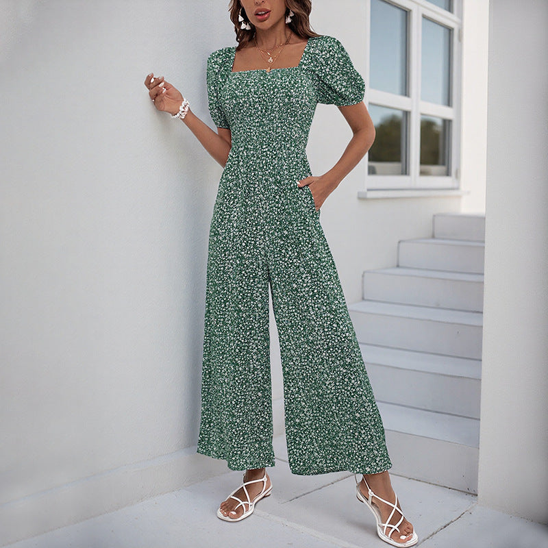 Damen Jumpsuit Elastischer Bund Puffärmel Norvielle