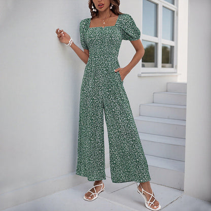 Damen Jumpsuit Elastischer Bund Puffärmel Norvielle