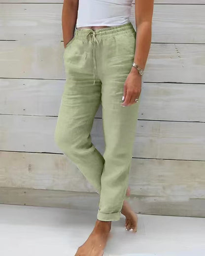 Damen Leichte Sommerhose Baumwolle Beige