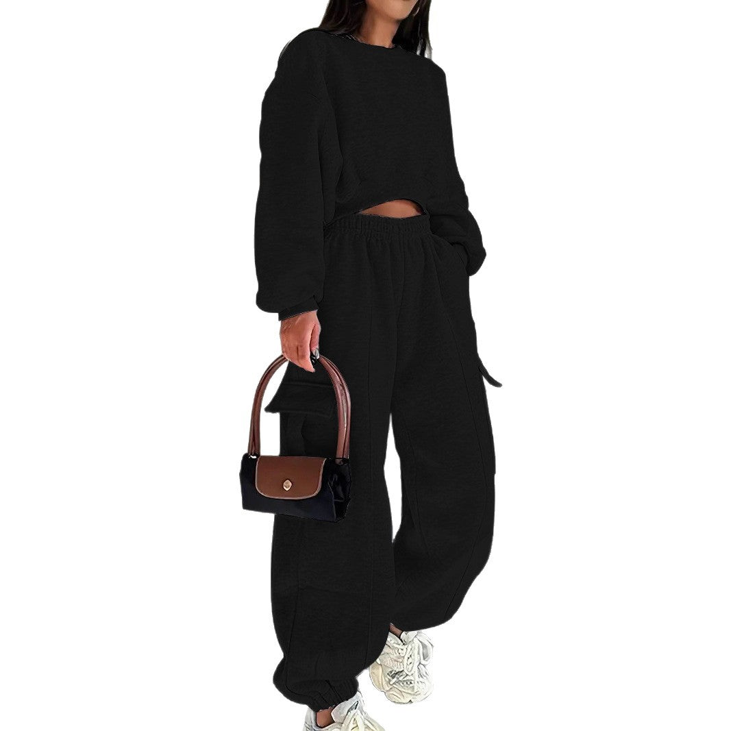 Damen Sweatshirt Jogginghose Set Elastischer Bund Hochtaschen