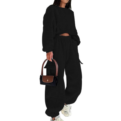 Damen Sweatshirt Jogginghose Set Elastischer Bund Hochtaschen