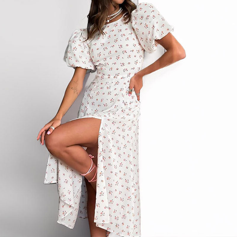 Damen Maxikleid Puffärmel Elegant Schlitz Norvielle