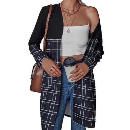 Damen Blazer Lang Karomuster Weiß
