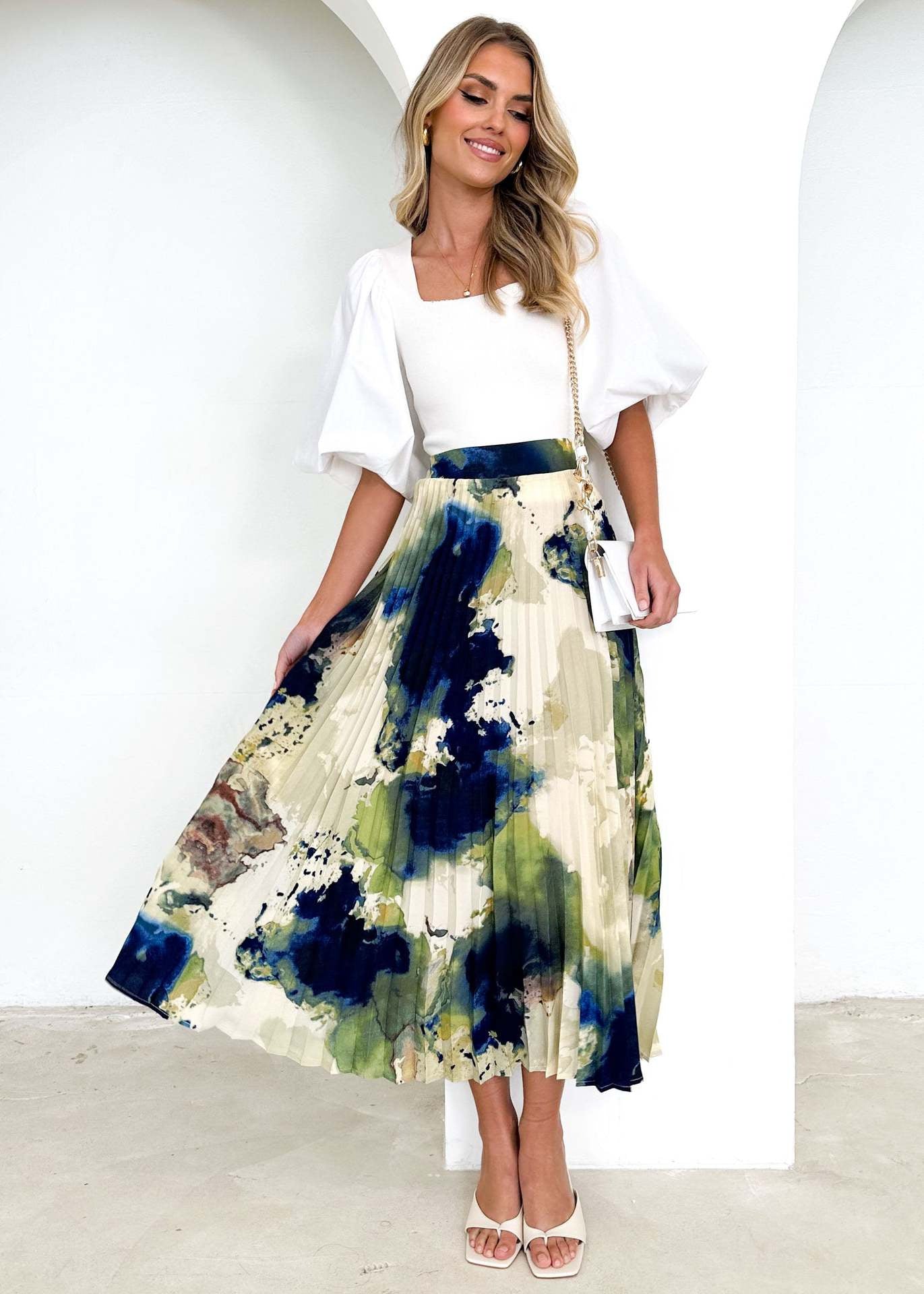 Damen Plissee-Rock Florales Muster Elastischer Bund