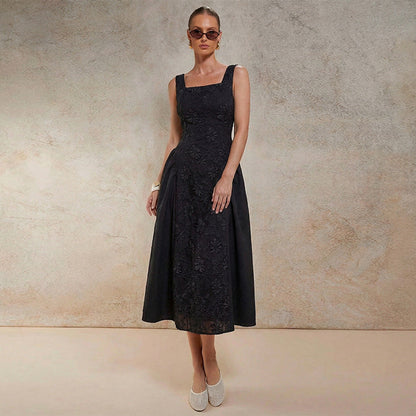 Damen Maxikleid Flora Stickerei Weit Rock