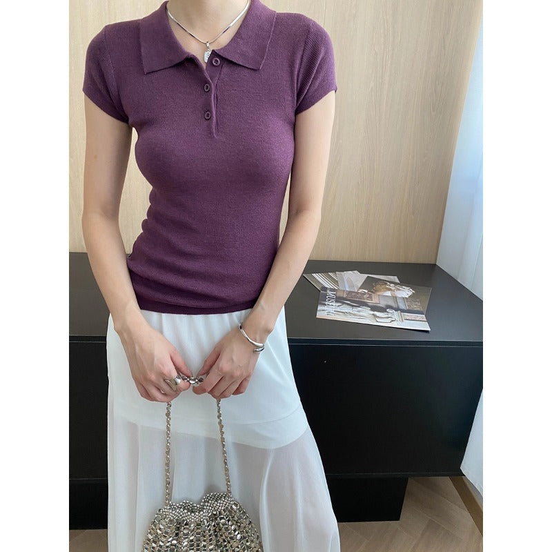Damen Polo-Shirt Hochwertiger Strick Knopfdetail Norvielle - Norvielle