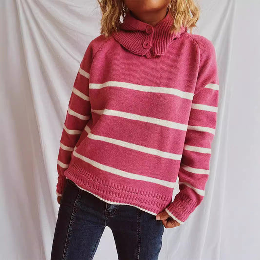 Damen Strickpullover Gestreift Mit Kragen - Norvielle