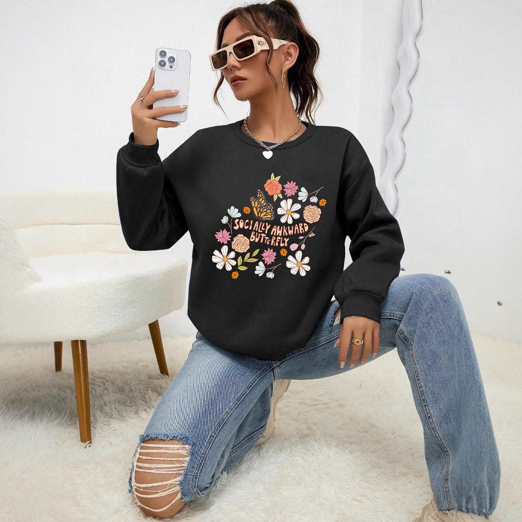 Damen Sweatshirt Floralmuster Baumwolle Weiß