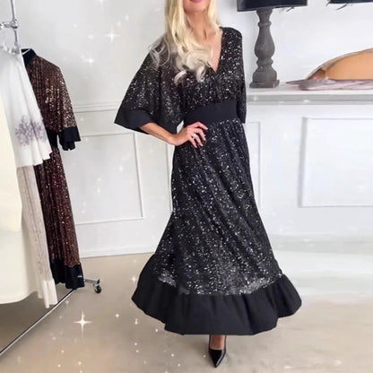 Damen Abendkleid mit Pailletten und Volumenärmeln Norvielle - Norvielle