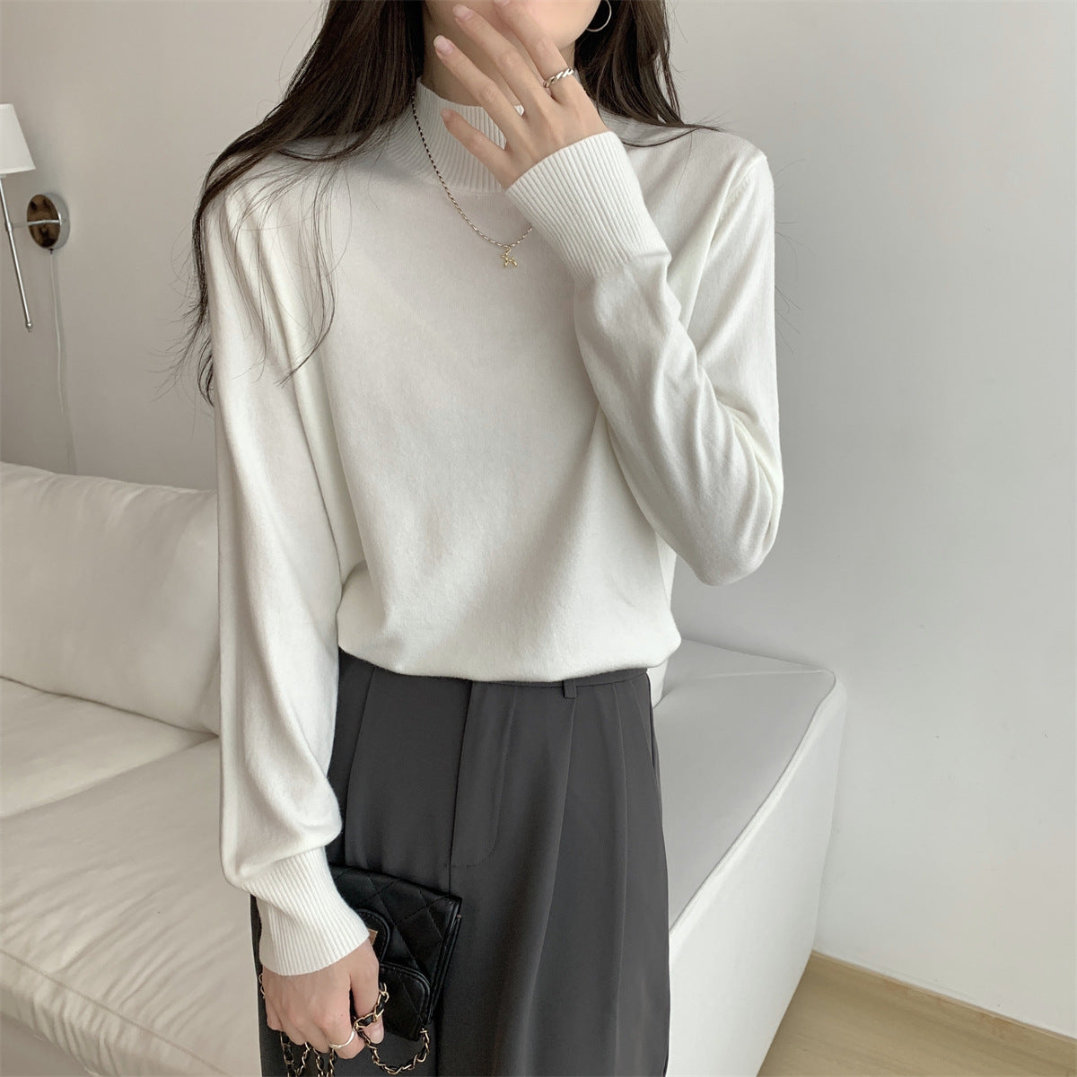 Damen Feinstrickpullover Stehkragen Lässig Norvielle