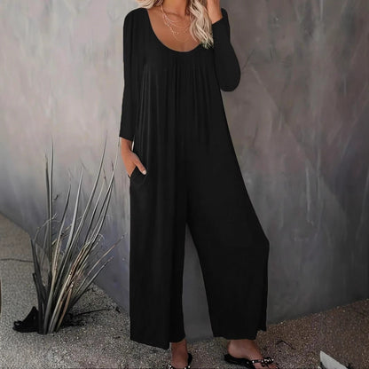 Damen Jumpsuit Weit geschnitten mit Taschen Moderner Schnitt Norvielle - Norvielle