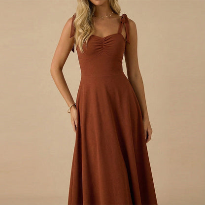 Damen Maxikleid mit Schleifen-Trägern und Raffung