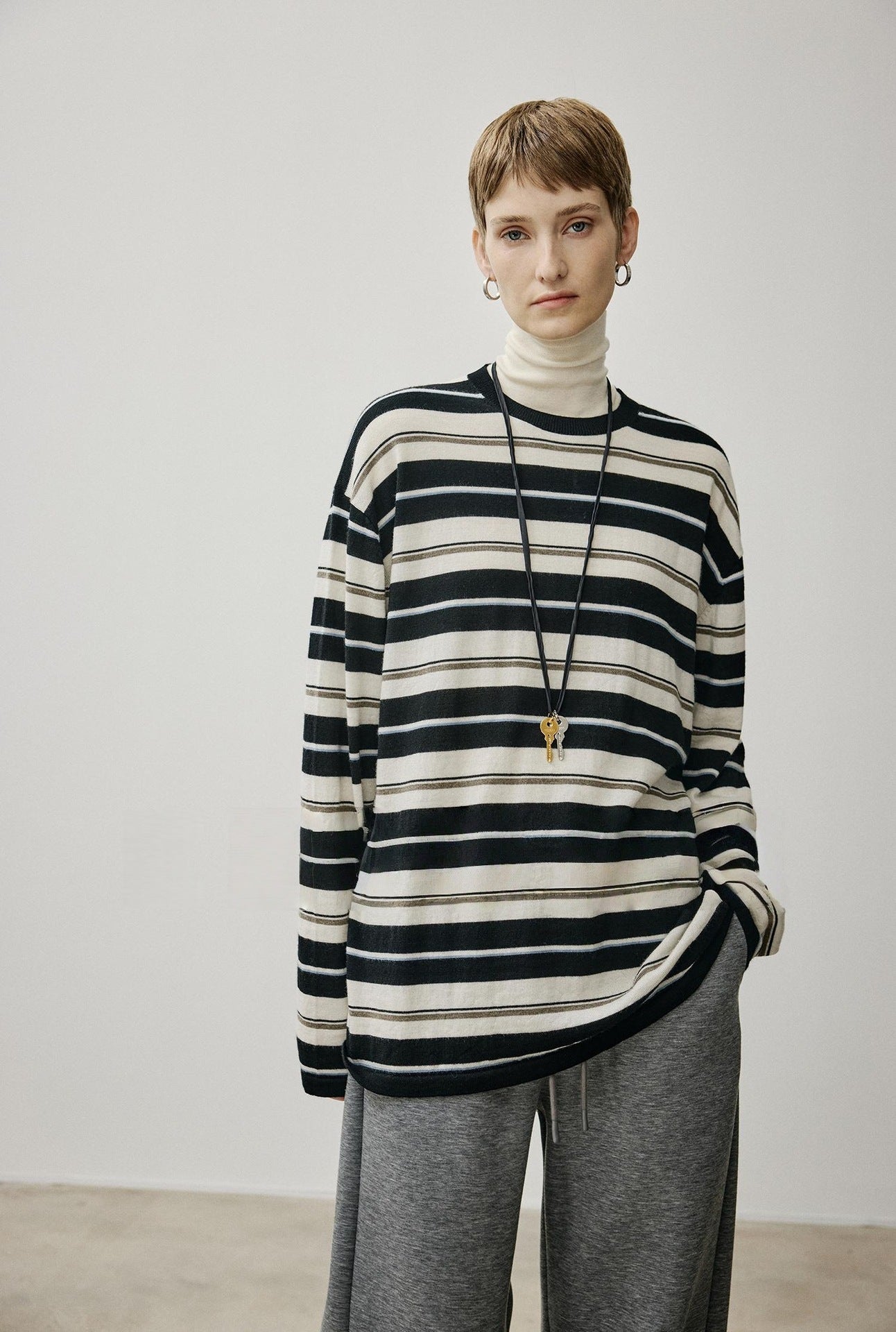 Damen Oversized Strickpullover Streifenmuster