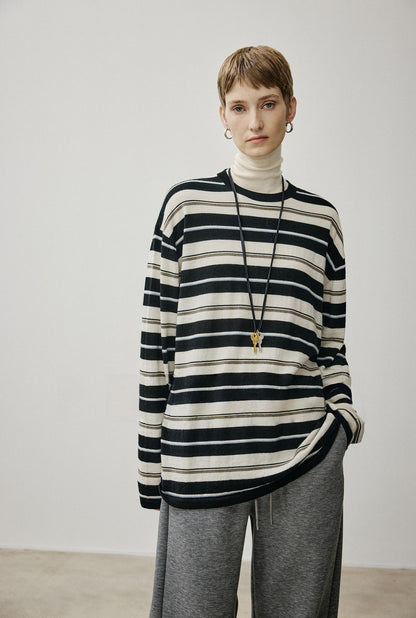 Damen Oversized Strickpullover Streifenmuster