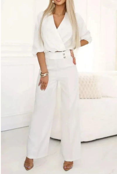 Damen Jumpsuit Wickeloberteil Hochtailliert Norvielle
