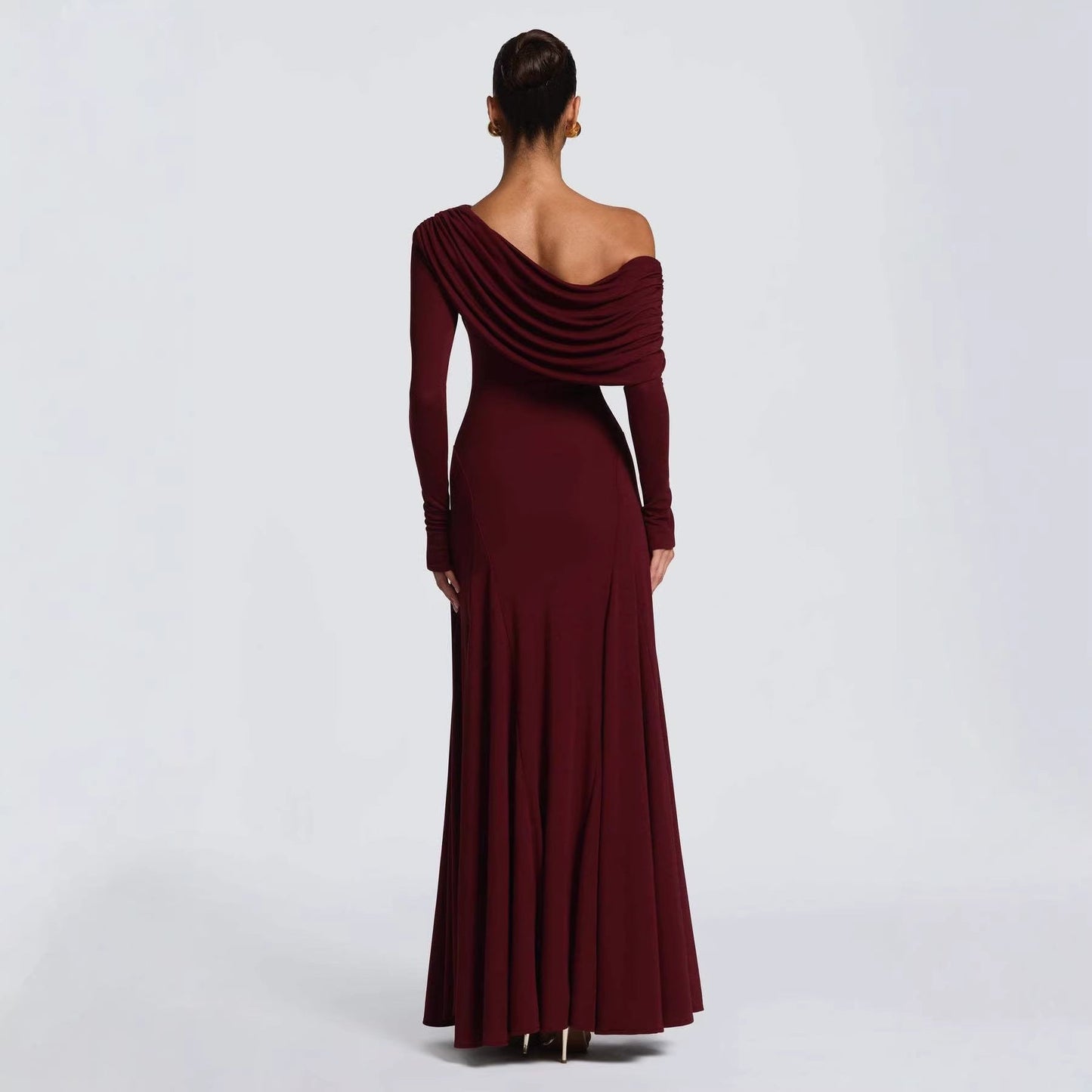 Damen Maxikleid Langarm Asymmetrisch Norvielle