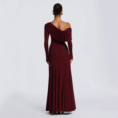 Damen Maxikleid Langarm Asymmetrisch Norvielle