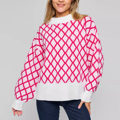 Damen Pullover Rautenmuster Strick Norvielle