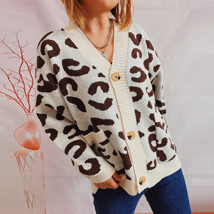 Damen Cardigan Lockere Ärmel Leo-Muster Norvielle