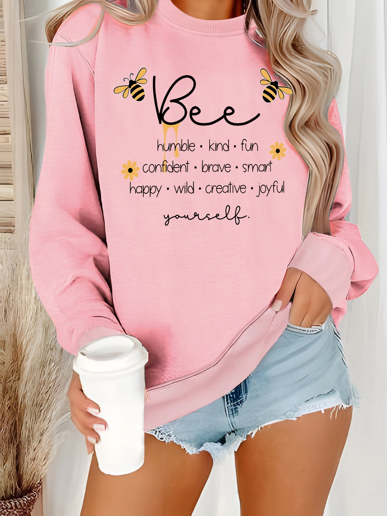 Damen Sweatshirt Bienenmotiv Positiv