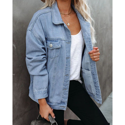 Damen Oversized Denimjacke mit Brusttaschen