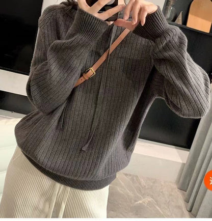 Damen Kapuzenpullover Feine Rippstruktur Lässiger Schnitt Norvielle