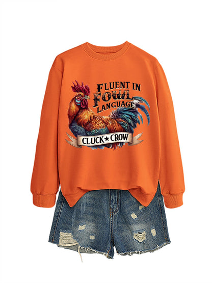 Damen Sweatshirt Hühnermotiv Bequem Grau