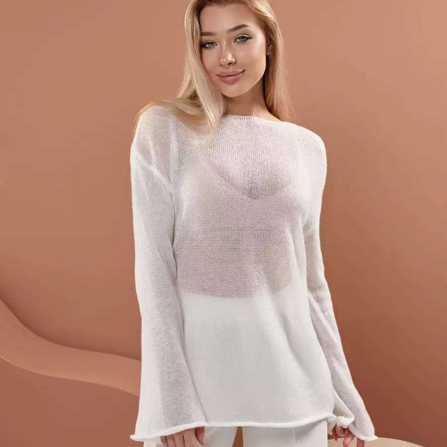 Damen Off-Shoulder Pullover Feinstrick Weit Schnitt Beige