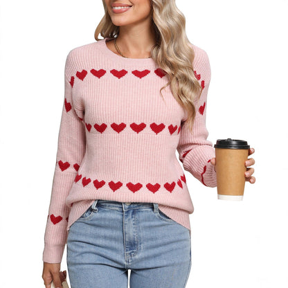 Damen Strickpullover Herzmuster