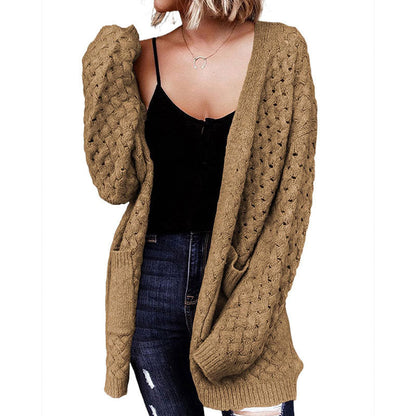 Damen Strickjacke Strukturiertes Muster Beige