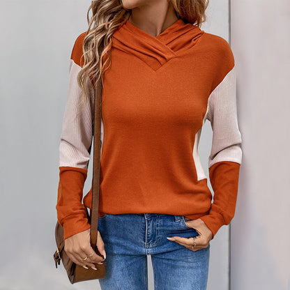 Damen Kapuzenpullover Strukturierte Ärmel V-Ausschnitt Beige Norvielle - Norvielle