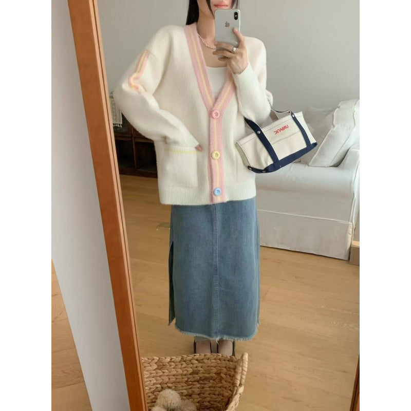 Damen Cardigan Bunt Knöpfe Taschen Norvielle