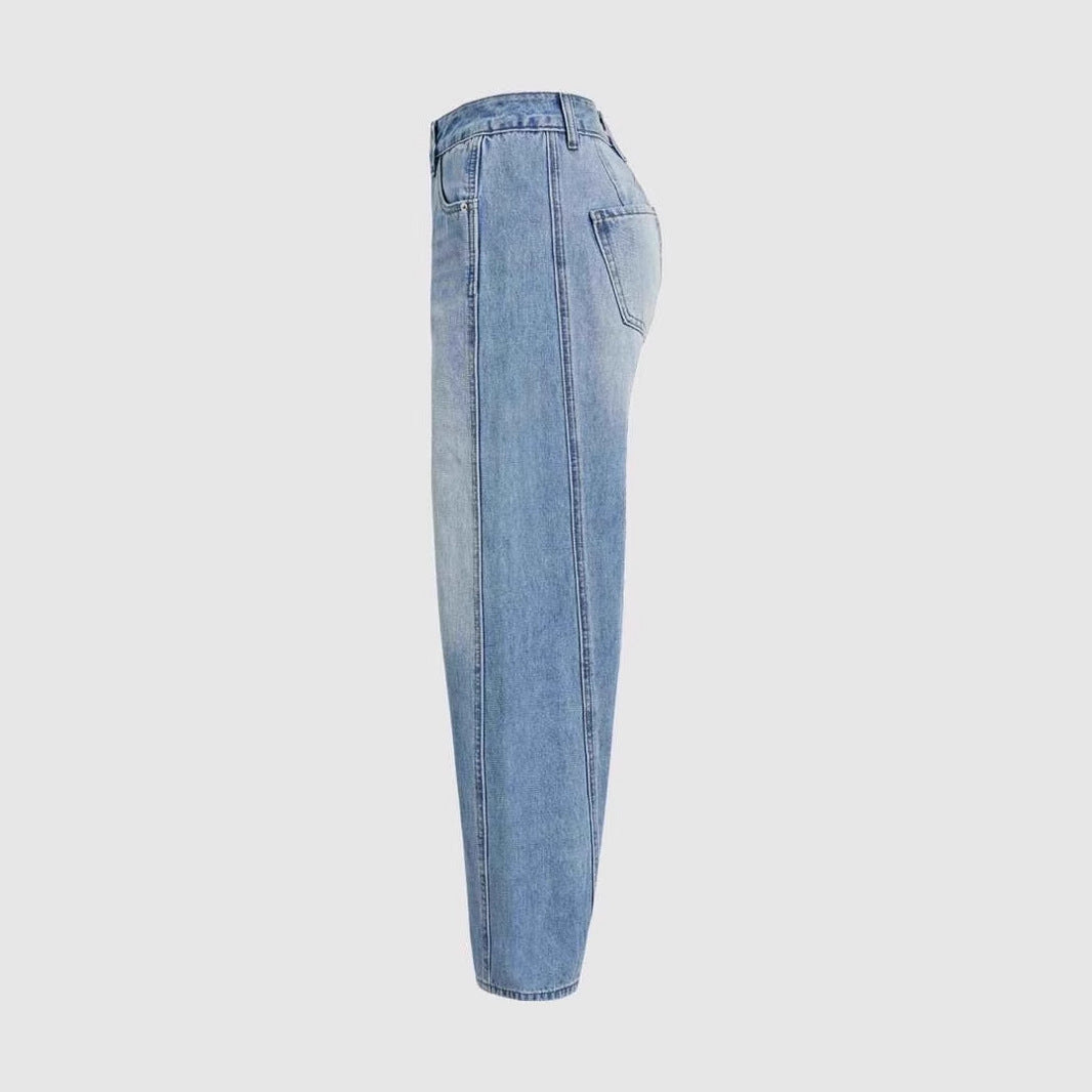 Damen Vintage Jeans Weit Geschnitten Ausgefranster Saum