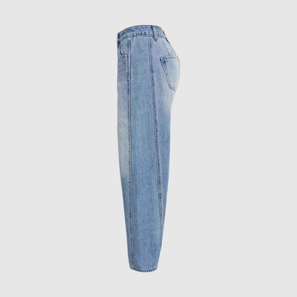 Damen Vintage Jeans Weit Geschnitten Ausgefranster Saum