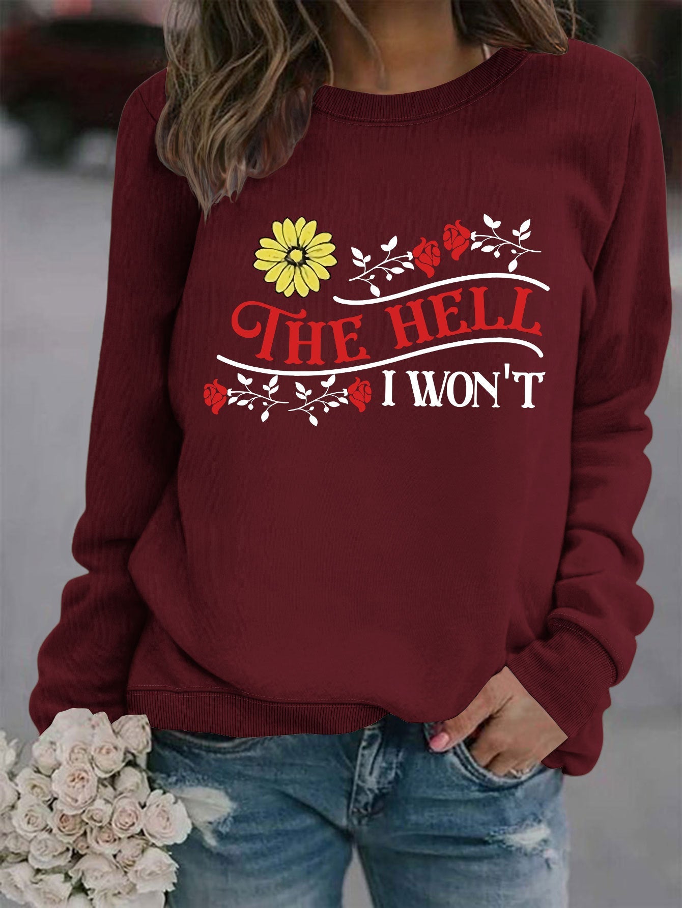 Damen Sweatshirt Verspielt Motiv Bequem Norvielle