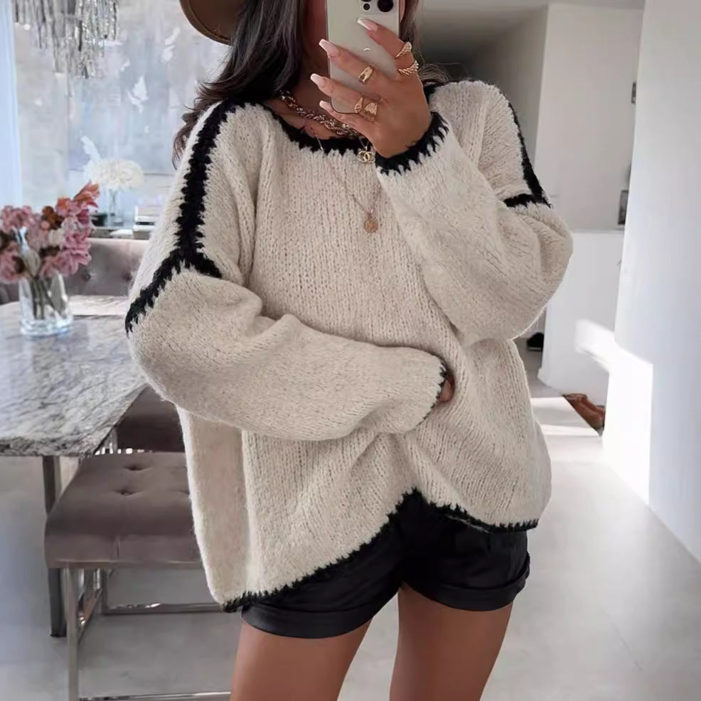Damen Oversized Strickpullover mit Kontrastakzenten Norvielle