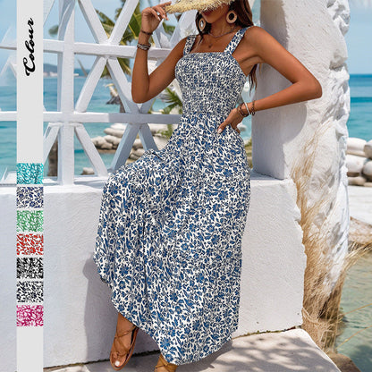 Damen Maxikleid Floralmuster Elastischer Taillengürtel Norvielle - Norvielle