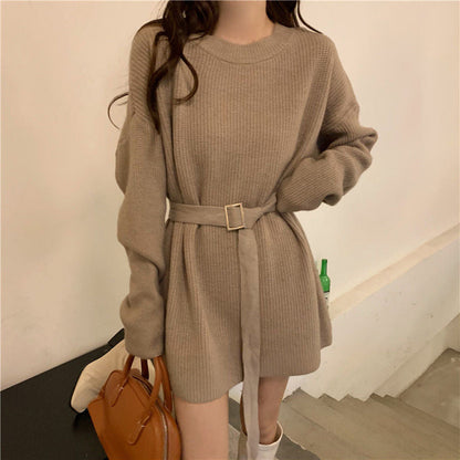 Damen Strickkleid Lockerer Schnitt Mit Taillengürtel Norvielle