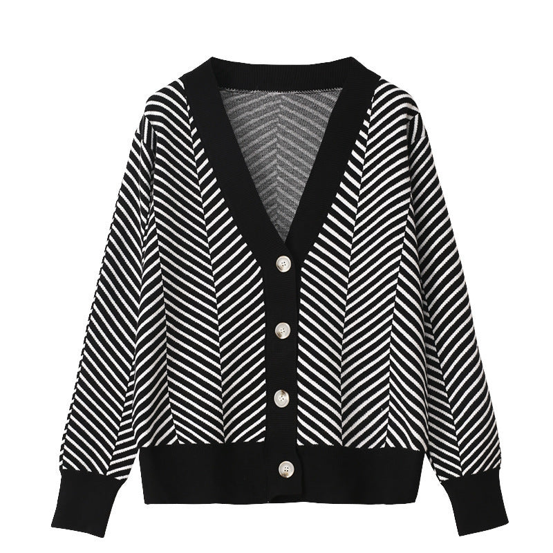 Damen Strickjacke Chevron Muster Knopfverschluss Norvielle